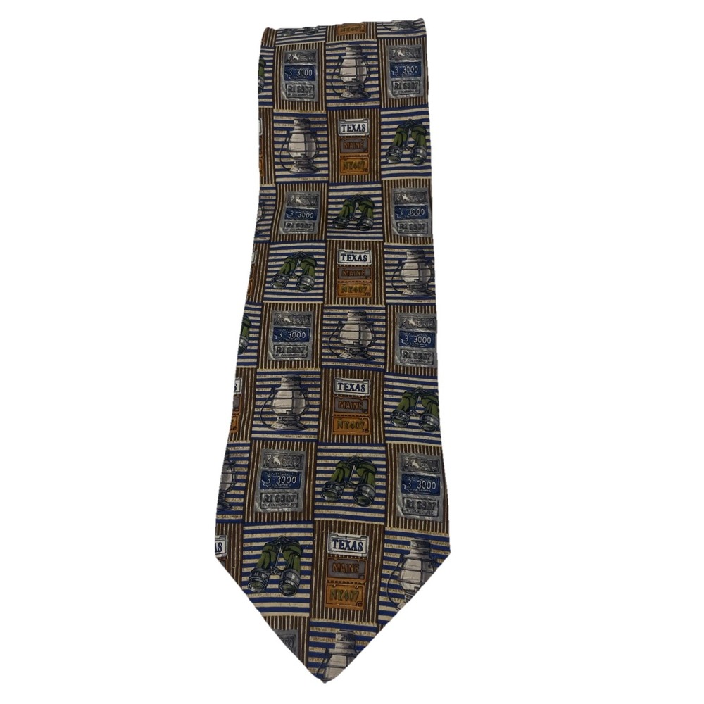 VTG Structure Men's Silk Tie Binocular Lantern 90s Traditional Homestead Preppy